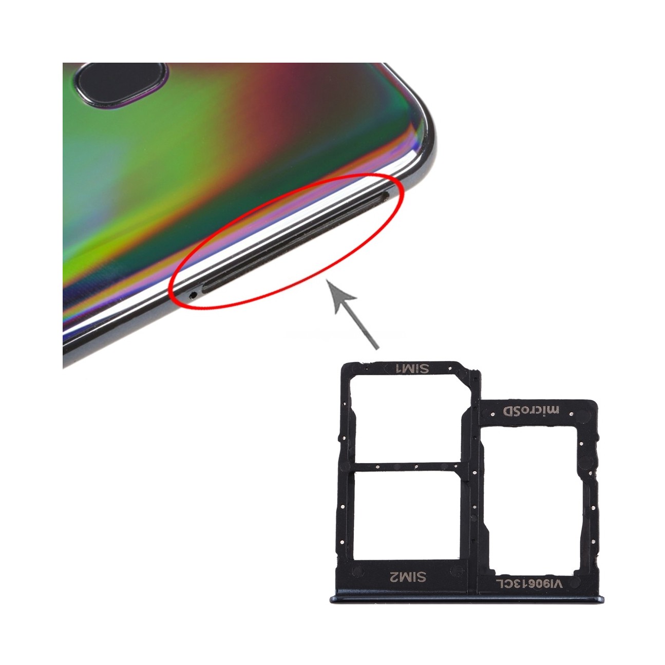 For Galaxy A40 SIM Card Tray + SIM Card Tray + Micro SD Card Tray (Black)